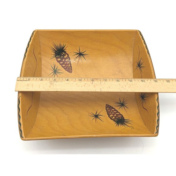 1950's Vintage Glenwood, California Wood Trenched Dish w/ Hand Painted Pinecones - Picture 9 of 10